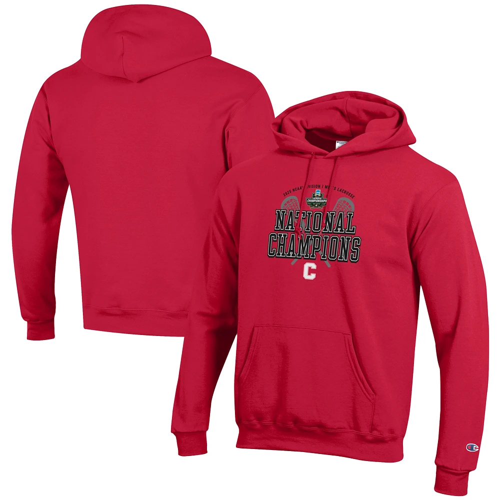 Men's Champion Red Cornell Big 2025 NCAA Lacrosse National Champions Eco Powerblend Pullover Hoodie