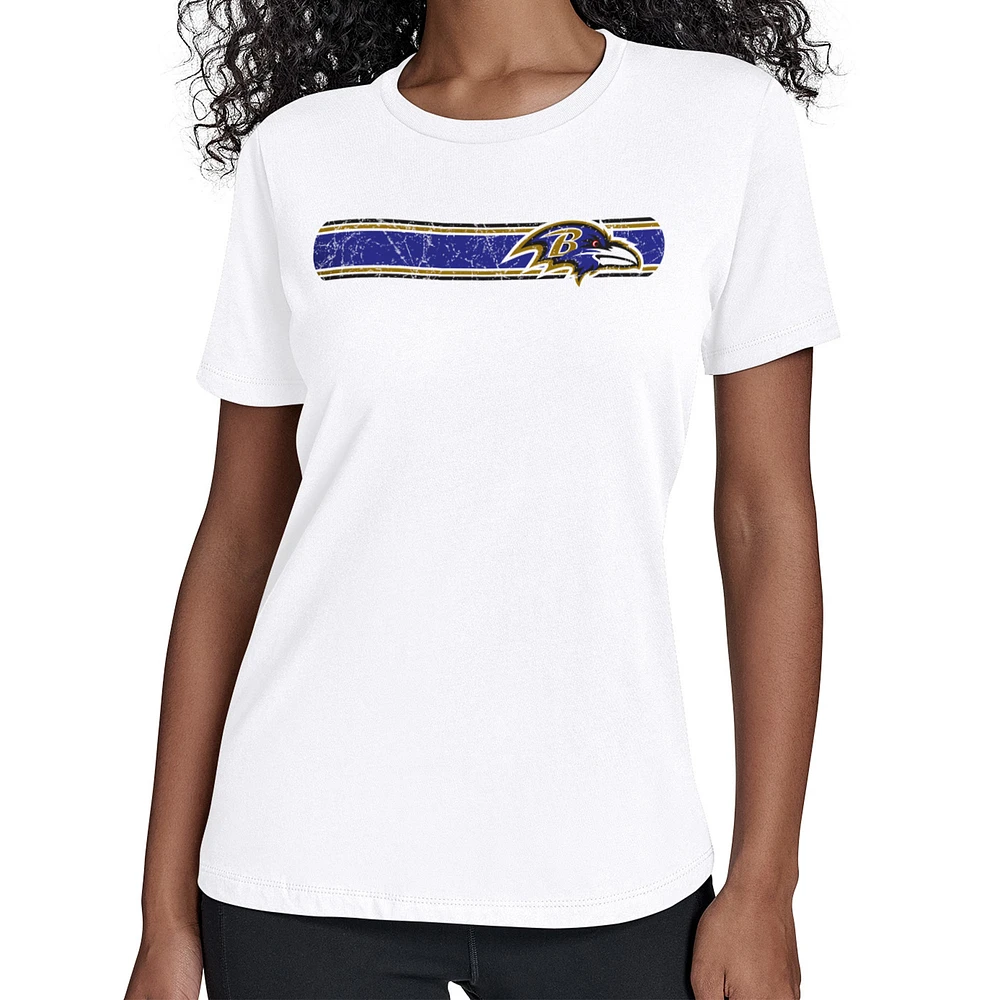 Women's Starter White Baltimore Ravens Team Stripe T-Shirt