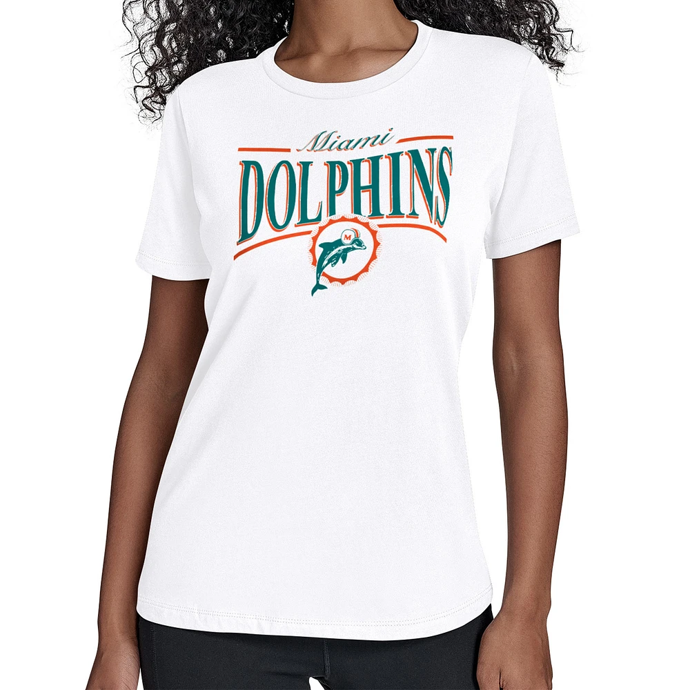Women's Starter White Miami Dolphins Throwback Arch Stripe T-Shirt