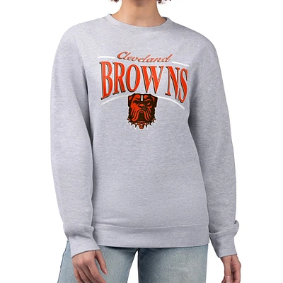 Women's Starter Gray Cleveland Browns Arch Stripe Fleece Pullover Sweatshirt