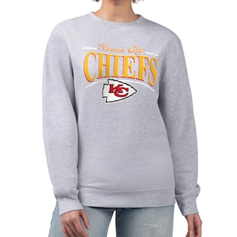 Women's Starter Gray Kansas City Chiefs Arch Stripe Fleece Pullover Sweatshirt