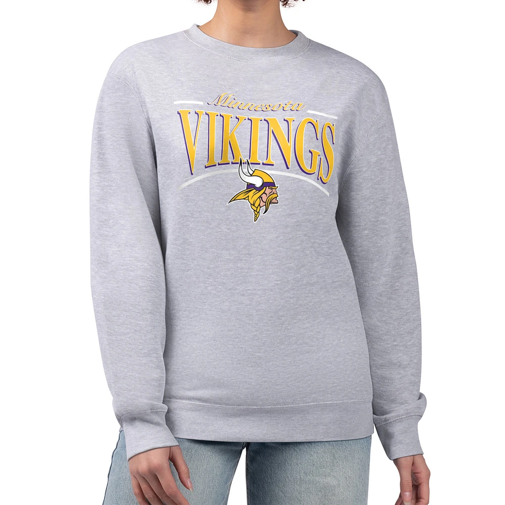 Women's Starter Gray Minnesota Vikings Arch Stripe Fleece Pullover Sweatshirt