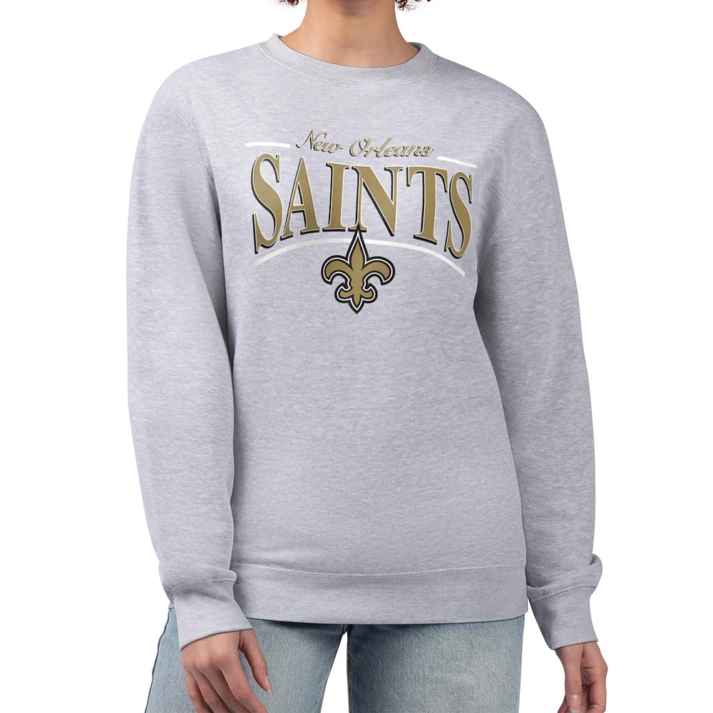 Women's Starter Gray New Orleans Saints Arch Stripe Fleece Pullover Sweatshirt