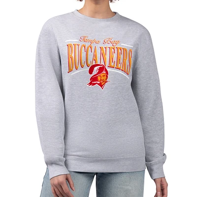 Women's Starter Gray Tampa Bay Buccaneers Throwback Arch Stripe Fleece Pullover Sweatshirt