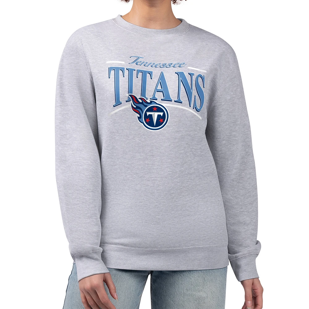 Women's Starter Gray Tennessee Titans Arch Stripe Fleece Pullover Sweatshirt