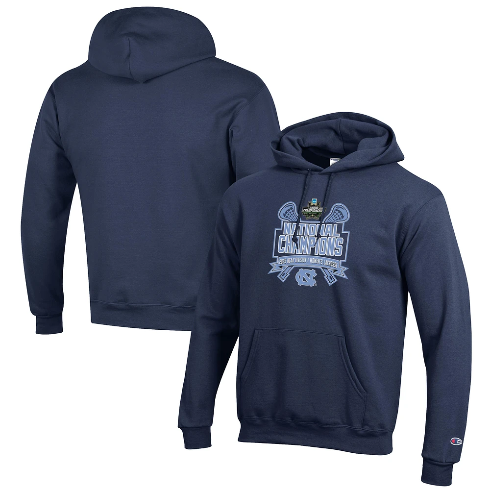 Men's Champion Navy North Carolina Tar Heels 2025 NCAA Women's Lacrosse National Champions Eco Powerblend Pullover Hoodie