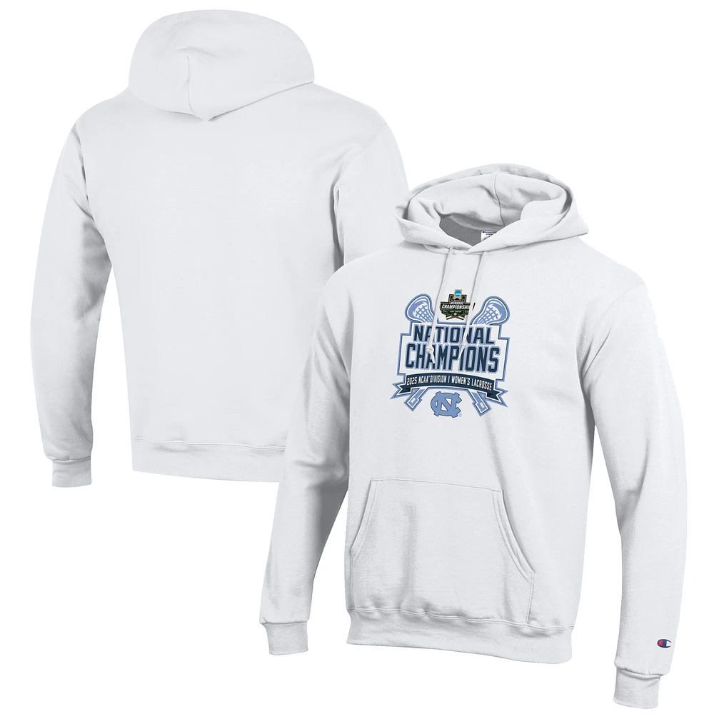 Men's Champion White North Carolina Tar Heels 2025 NCAA Women's Lacrosse National Champions Eco Powerblend Pullover Hoodie