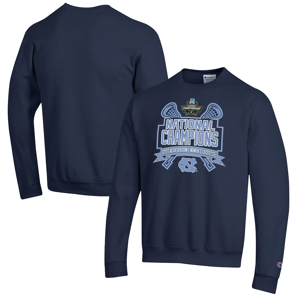 Men's Champion Navy North Carolina Tar Heels 2025 NCAA Women's Lacrosse National Champions Eco Powerblend Sweatshirt