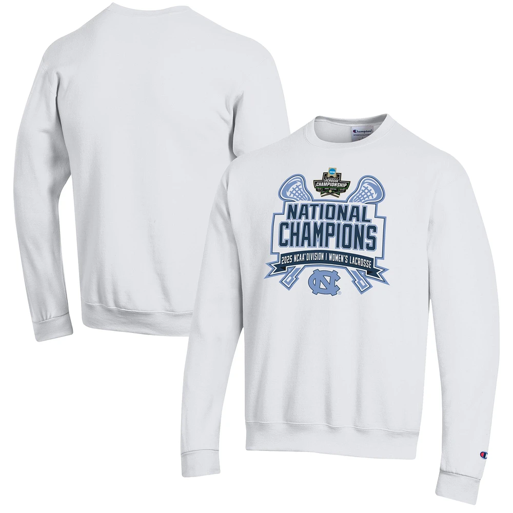 Men's Champion White North Carolina Tar Heels 2025 NCAA Women's Lacrosse National Champions Eco Powerblend Sweatshirt