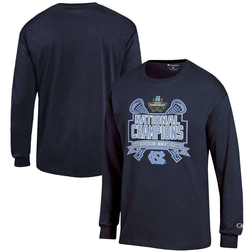 Men's Champion Navy North Carolina Tar Heels 2025 NCAA Women's Lacrosse National Champions Jersey Long Sleeve T-Shirt