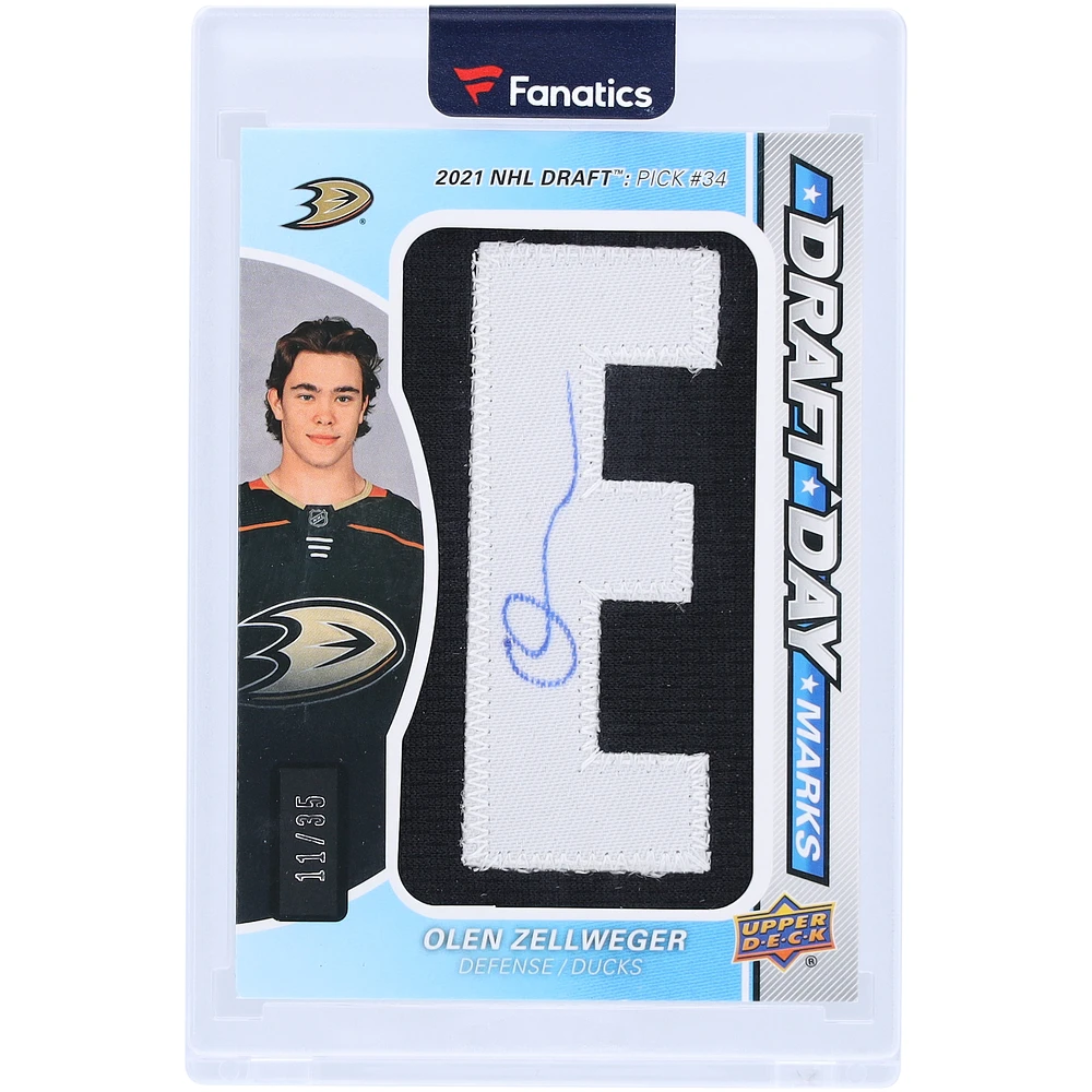 Olen Zellweger Anaheim Ducks Autographed 2024-25 Upper Deck SP Game Used Draft Day Marks #DDM-OZ #11/35 Card