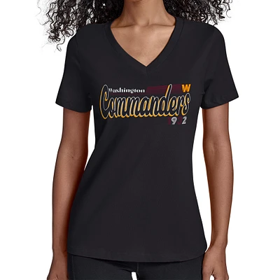 Women's Starter Black Washington Commanders Groovy Script V-Neck T-Shirt