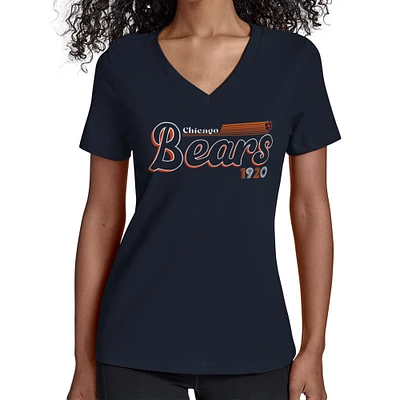 Women's Starter Navy Chicago Bears Groovy Script V-Neck T-Shirt