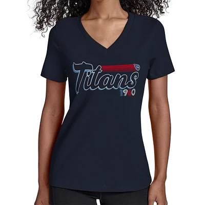 Women's Starter Navy Tennessee Titans Groovy Script V-Neck T-Shirt