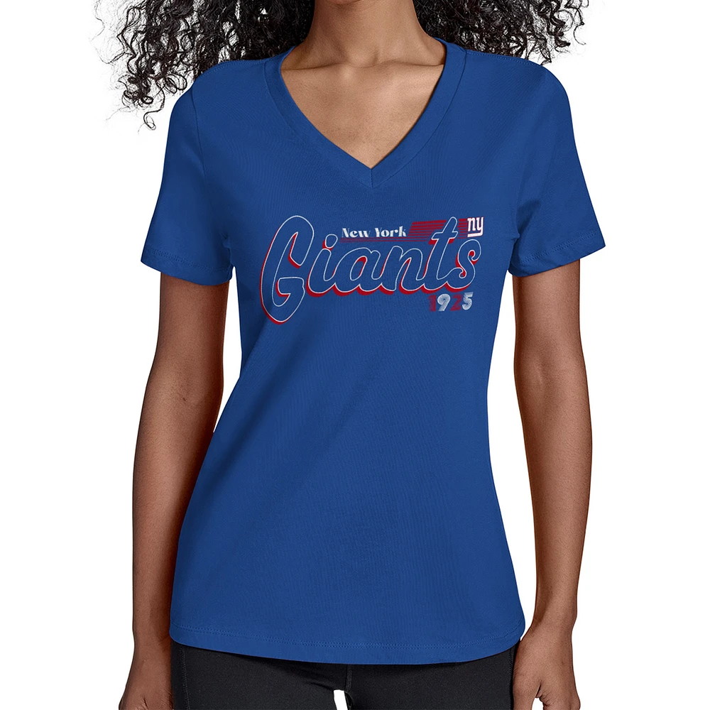 Women's Starter Royal New York Giants Groovy Script V-Neck T-Shirt