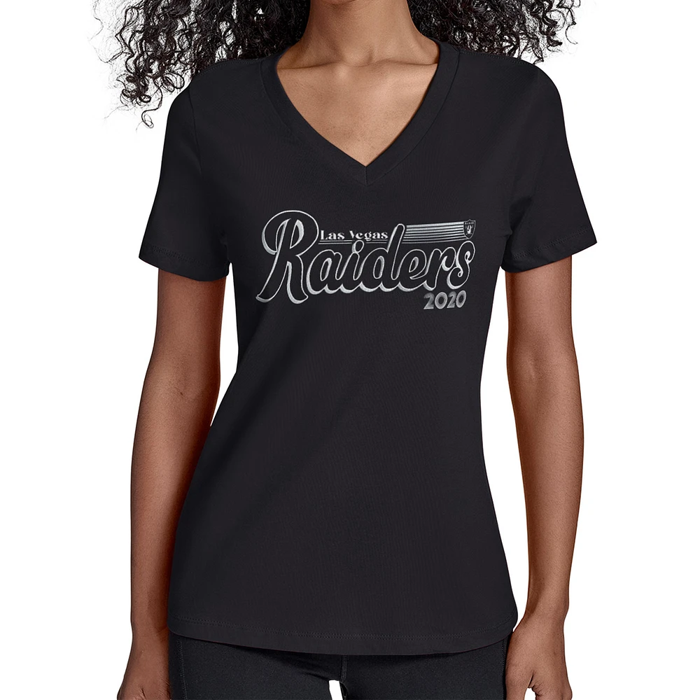Women's Starter Black Las Vegas Raiders Groovy Script V-Neck T-Shirt