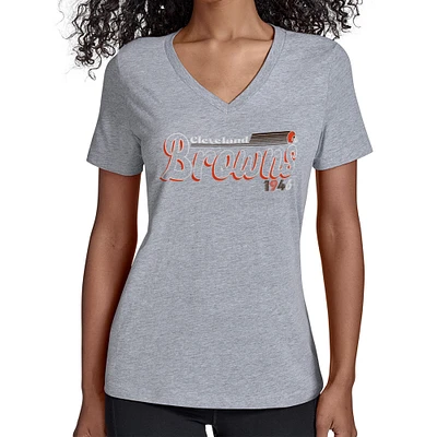Women's Starter Gray Cleveland Browns Groovy Script V-Neck T-Shirt