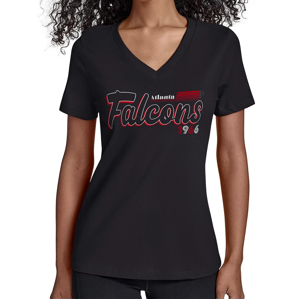 Women's Starter Black Atlanta Falcons Groovy Script V-Neck T-Shirt