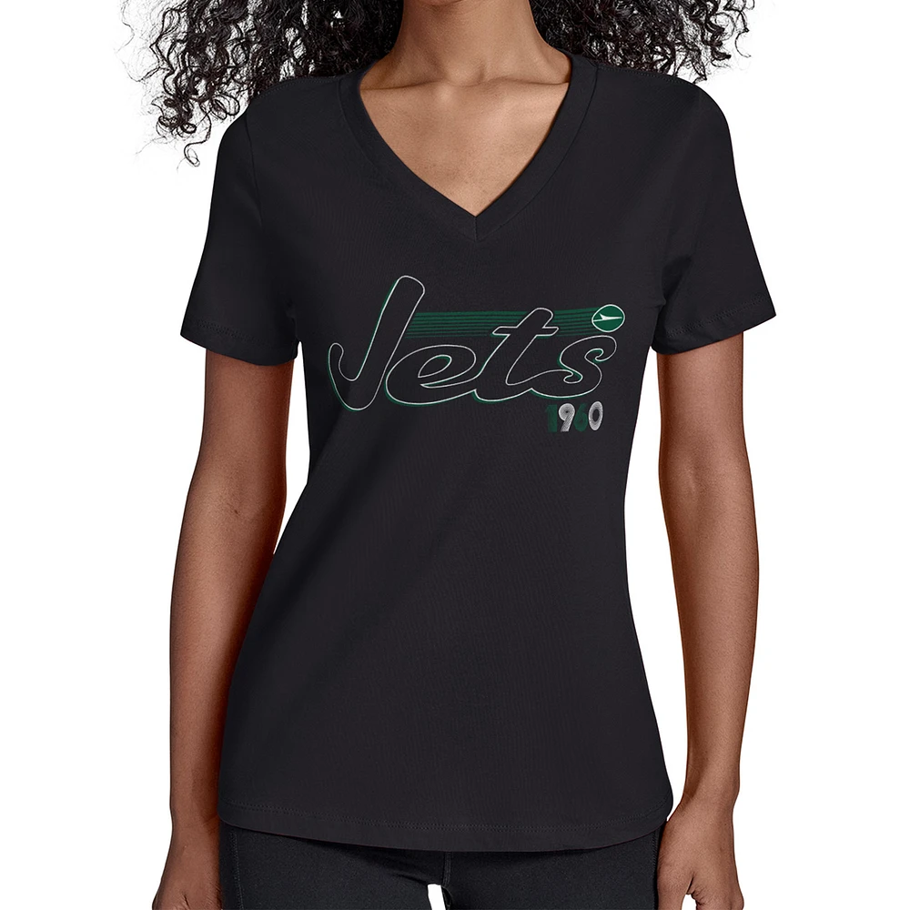 Women's Starter Black New York Jets Groovy Script V-Neck T-Shirt