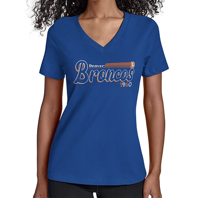 Women's Starter Royal Denver Broncos Throwback Groovy Script V-Neck T-Shirt