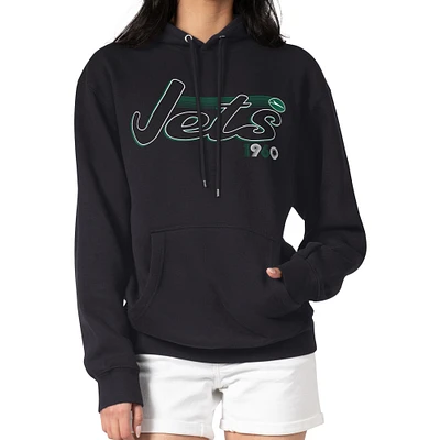 Women's Starter Black New York Jets Groovy Script Pullover Hoodie