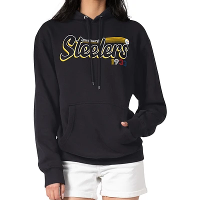 Women's Starter Black Pittsburgh Steelers Groovy Script Pullover Hoodie