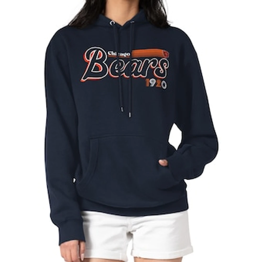 Women's Starter Navy Chicago Bears Groovy Script Pullover Hoodie