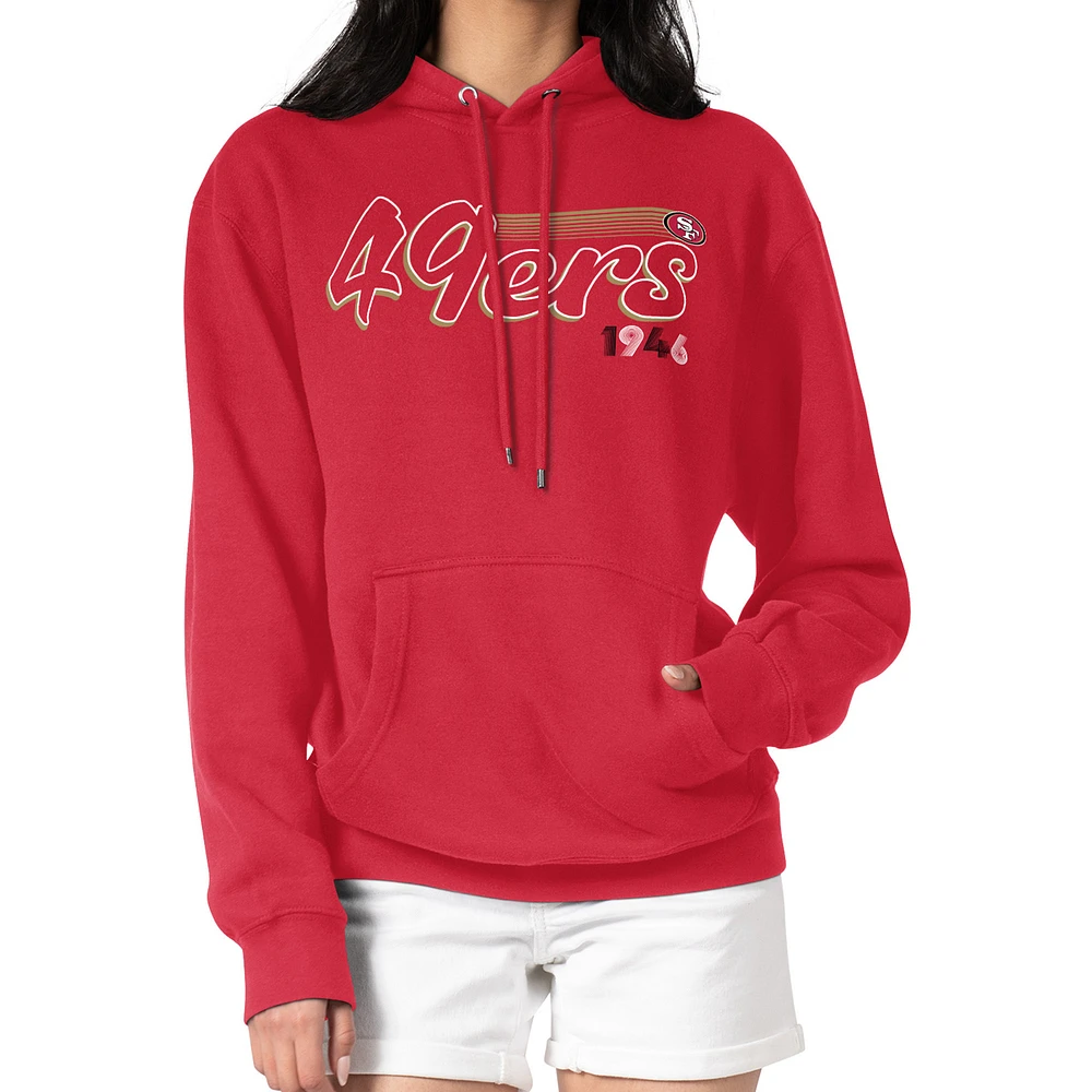 Women's Starter Scarlet San Francisco 49ers Groovy Script Pullover Hoodie