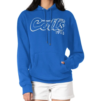 Women's Starter Royal Indianapolis Colts Groovy Script Pullover Hoodie