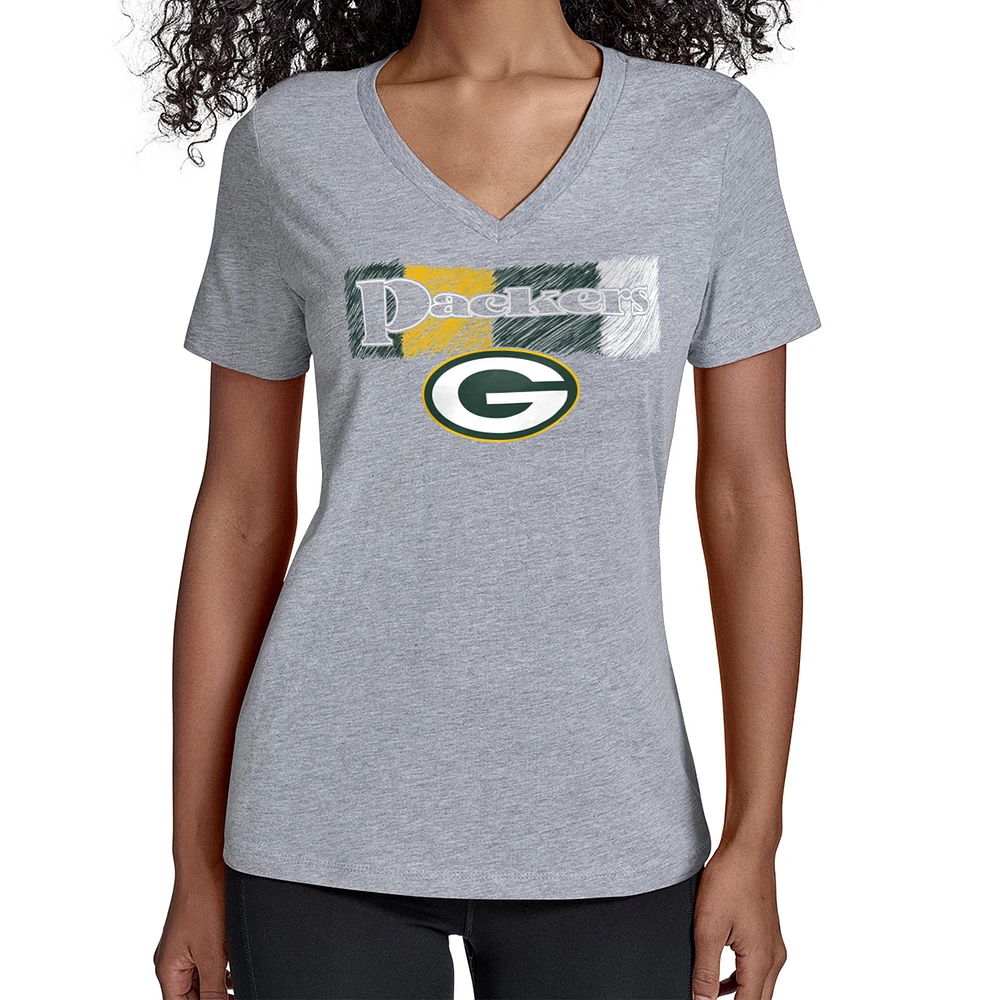 Women's Starter Gray Green Bay Packers Color Shading V-Neck T-Shirt