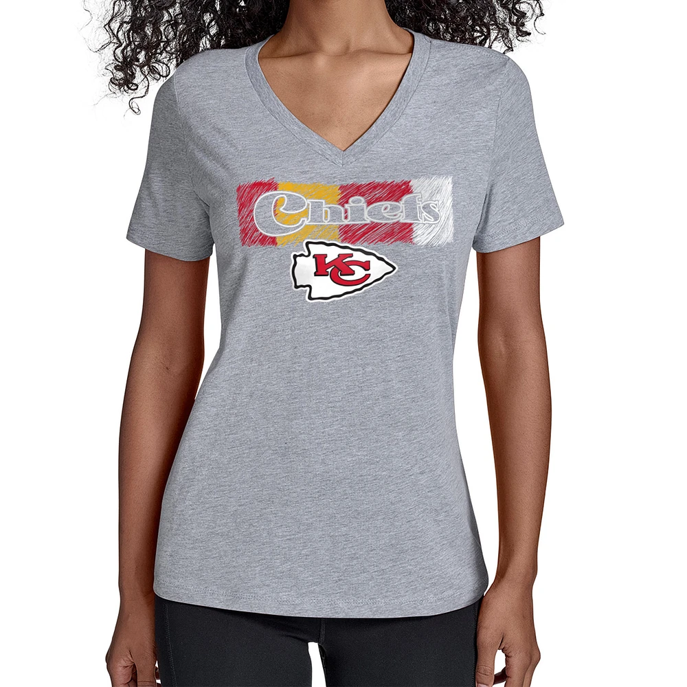 Women's Starter Gray Kansas City Chiefs Color Shading V-Neck T-Shirt