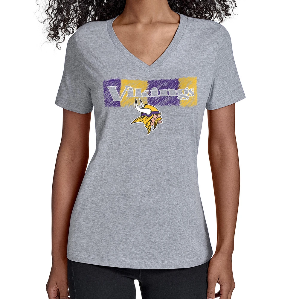 Women's Starter Gray Minnesota Vikings Color Shading V-Neck T-Shirt