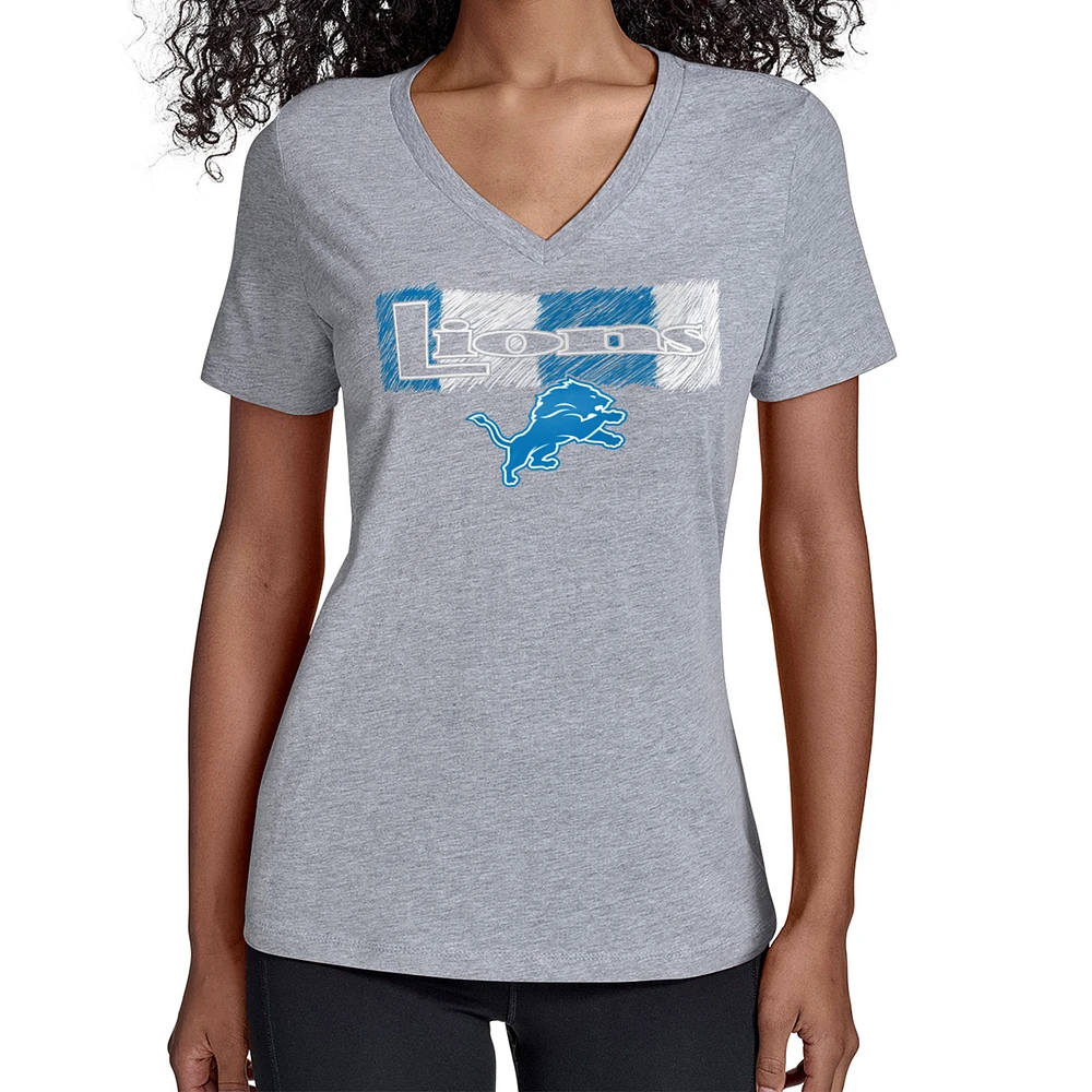 Women's Starter Gray Detroit Lions Color Shading V-Neck T-Shirt