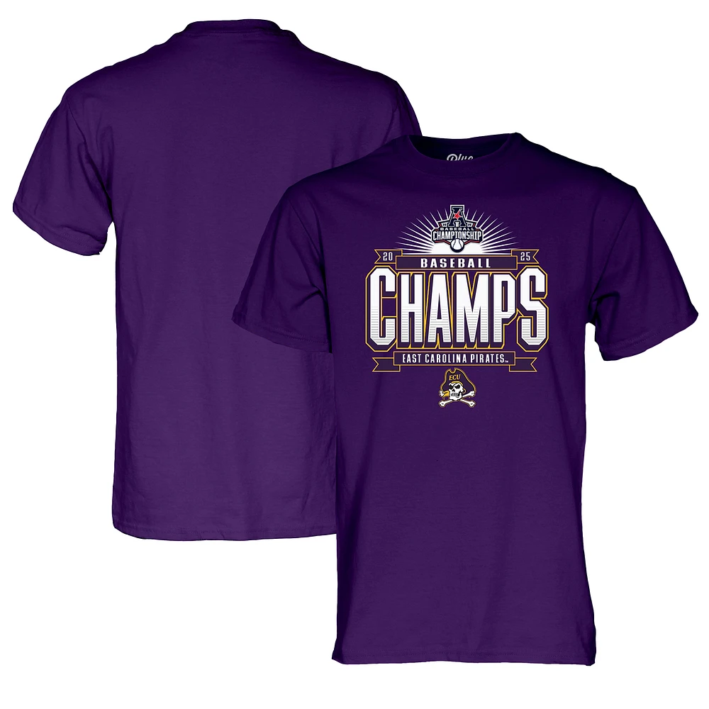 Unisex Blue 84 Purple ECU Pirates 2025 AAC Baseball Tournament Champions T-Shirt