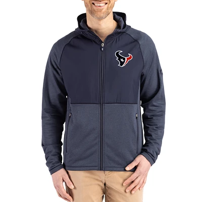 Men's Cutter & Buck Heather Navy Houston Texans Peshastin Eco Fleece Recycled Raglan Full-Zip Tri-Blend Hybrid Jacket