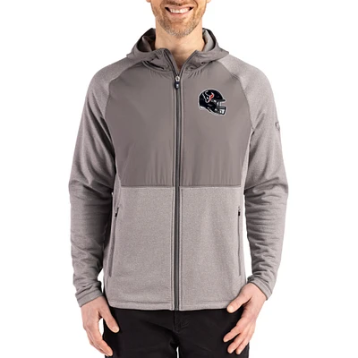 Men's Cutter & Buck Heather Gray Houston Texans Peshastin Eco Fleece Recycled Raglan Full-Zip Tri-Blend Hybrid Jacket