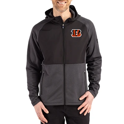Men's Cutter & Buck Heather Cincinnati Bengals Peshastin Eco Fleece Recycled Raglan Full-Zip Tri-Blend Hybrid Jacket