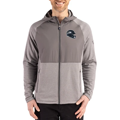 Men's Cutter & Buck Heather Gray Seattle Seahawks Peshastin Eco Fleece Recycled Raglan Full-Zip Tri-Blend Hybrid Jacket