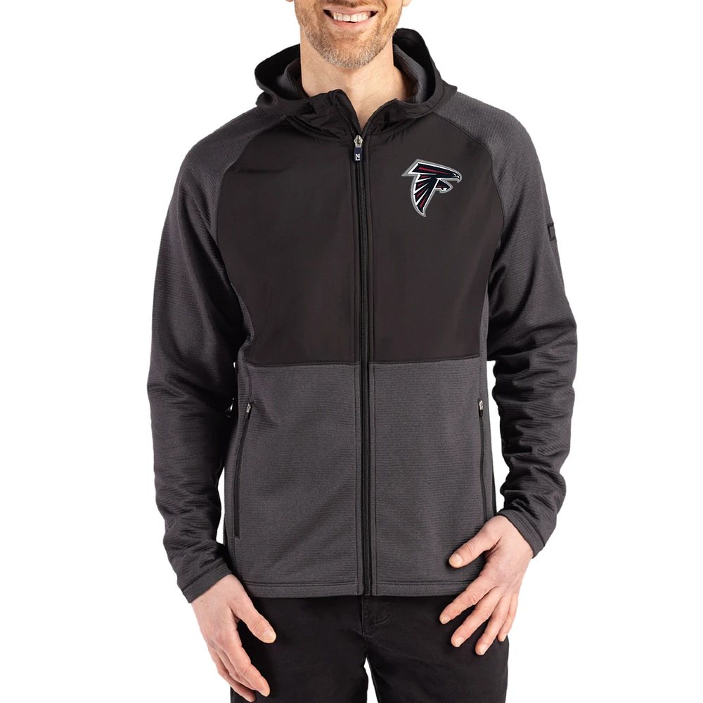 Men's Cutter & Buck Heather Atlanta Falcons Peshastin Eco Fleece Recycled Raglan Full-Zip Tri-Blend Hybrid Jacket