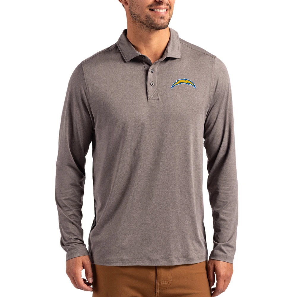 Men's Cutter & Buck Charcoal Los Angeles Chargers Coastline Epic Comfort Eco Recycled Polo