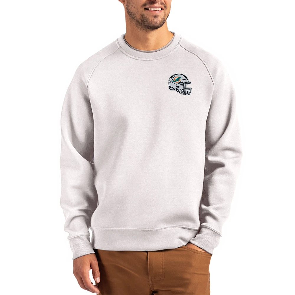 Men's Cutter & Buck Gray Miami Dolphins Helmet Roam Recycled Raglan Pullover Sweatshirt