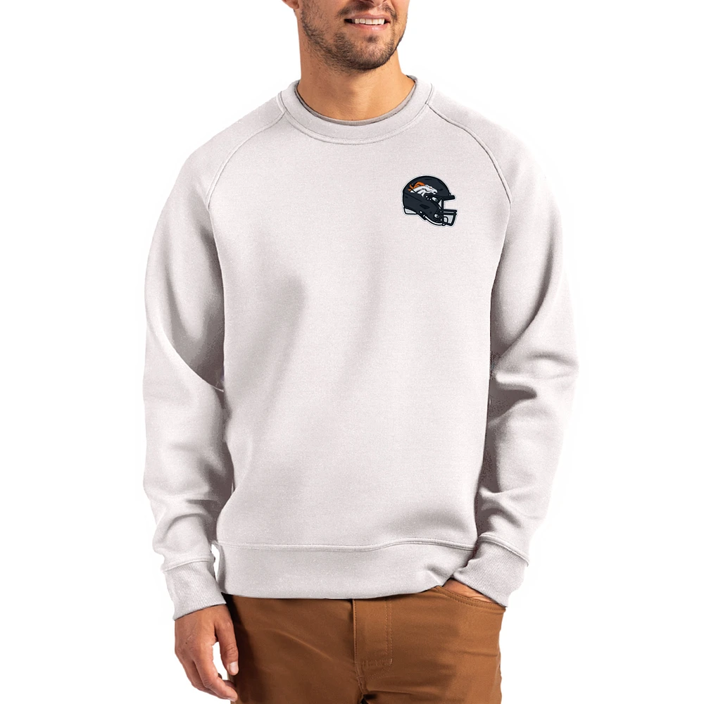Men's Cutter & Buck Gray Denver Broncos Helmet Roam Recycled Raglan Pullover Sweatshirt