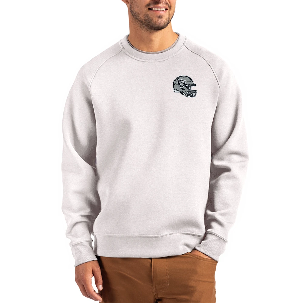 Men's Cutter & Buck Gray Las Vegas Raiders Helmet Roam Recycled Raglan Pullover Sweatshirt
