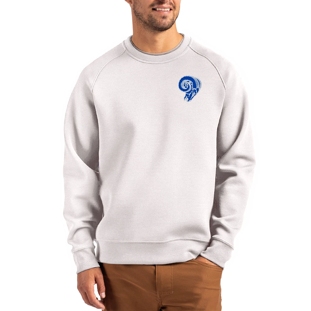 Men's Cutter & Buck Gray Los Angeles Rams Throwback Roam Recycled Raglan Pullover Sweatshirt