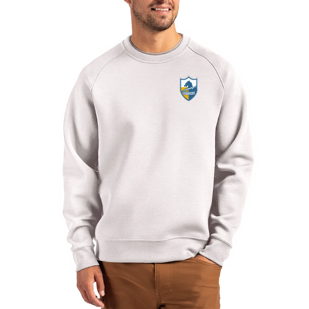 Men's Cutter & Buck Gray Los Angeles Chargers Throwback Roam Recycled Raglan Pullover Sweatshirt
