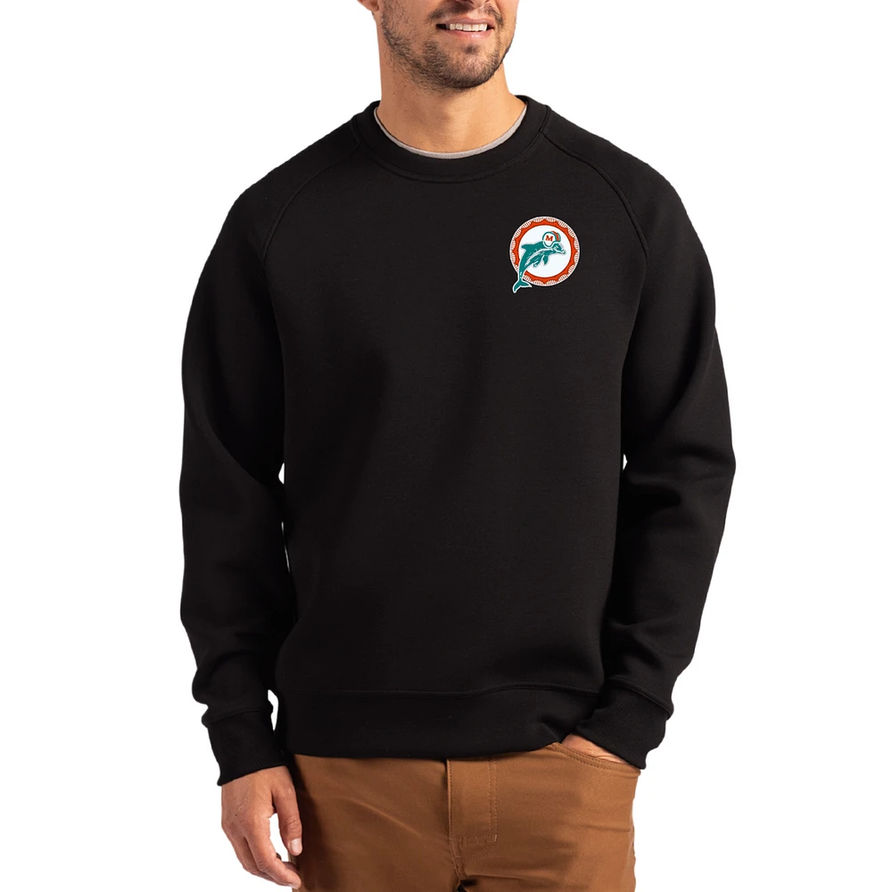 Men's Cutter & Buck Miami Dolphins Throwback Roam Recycled Raglan Pullover Sweatshirt