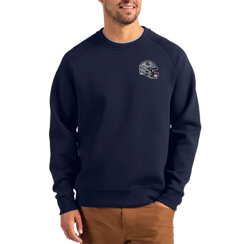 Men's Cutter & Buck Navy New England Patriots Helmet Roam Recycled Raglan Pullover Sweatshirt