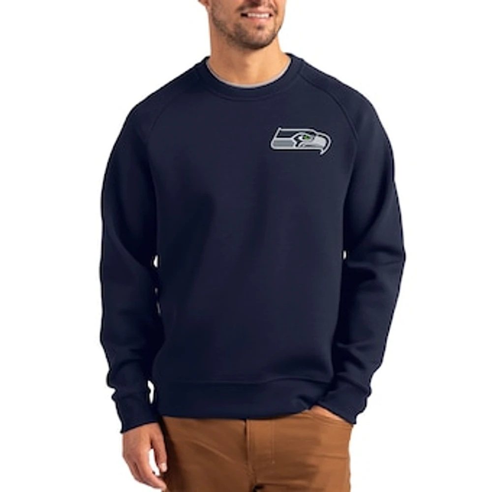 Men's Cutter & Buck College Navy Seattle Seahawks Primary Logo Roam Recycled Raglan Pullover Sweatshirt