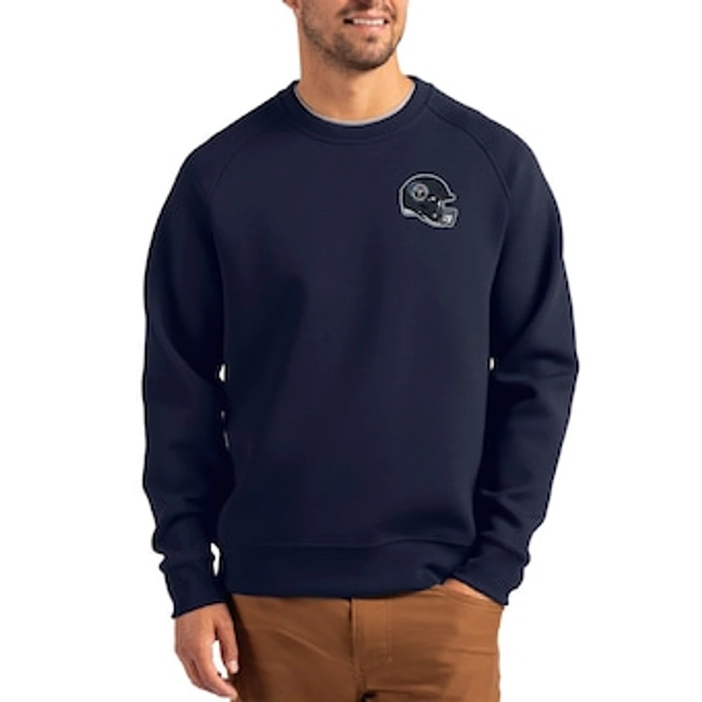Men's Cutter & Buck Navy Tennessee Titans Helmet Roam Recycled Raglan Pullover Sweatshirt