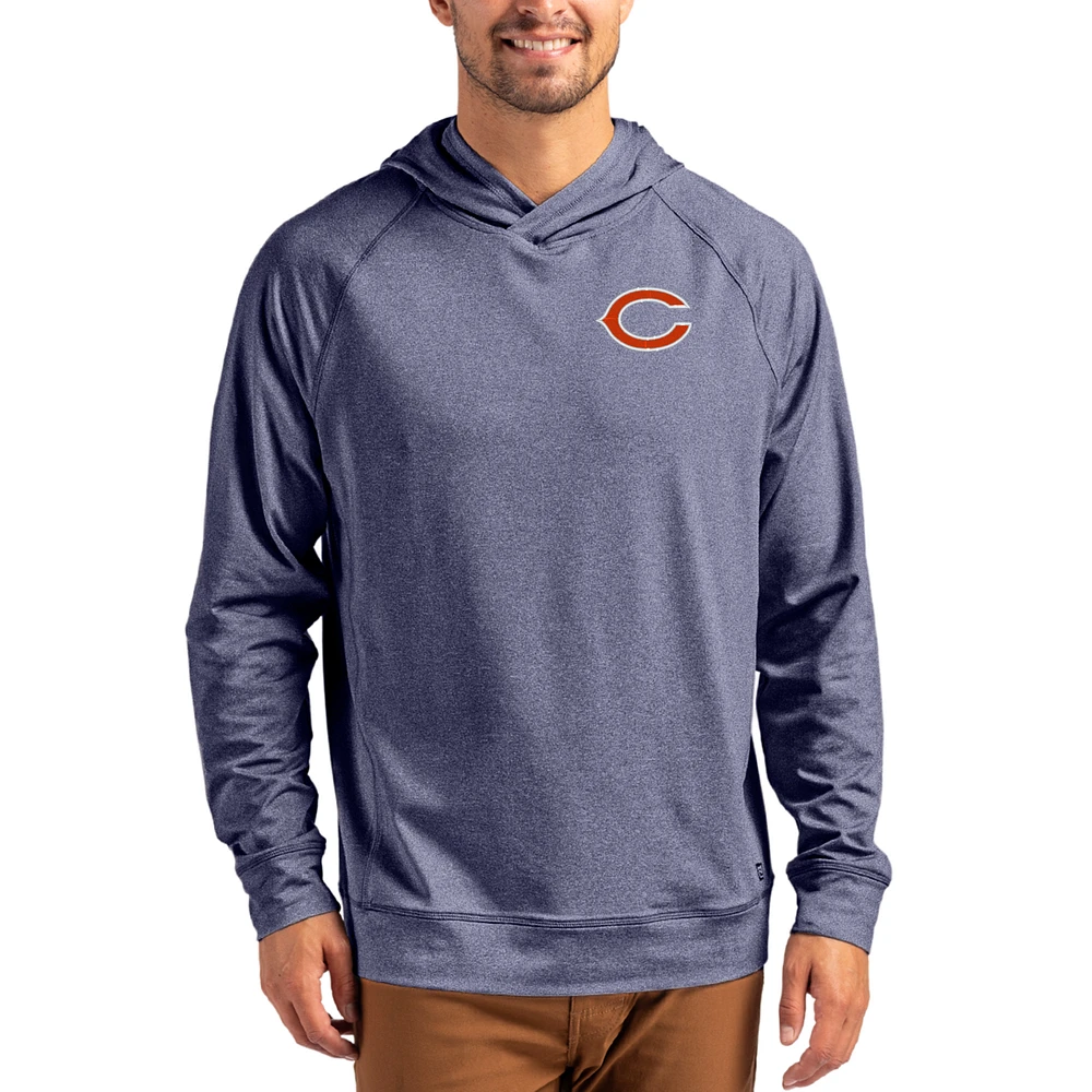 Men's Cutter & Buck Heather Navy Chicago Bears Adapt Knit Recycled Raglan Pullover Hoodie
